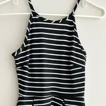 Black and White Striped Fit & Flare Dress, Halter Dress, Size XS