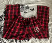 Red & black plaid pajama/lounge pants with a Mount Olive “Marauder Cheerleaders” logo. 