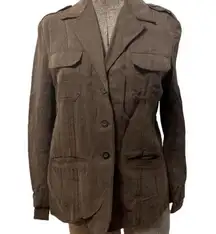 🌸  Brown Silk Blazer button top 1 S M vintage vtg