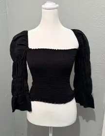NWOT Reformation Jet Black Ruffle Smocked Top Size XS