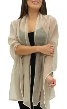 RANDI & WILL 12-Princess Latte Wool Silk Pearl Trimmed Shaw Scarf Women’s OS