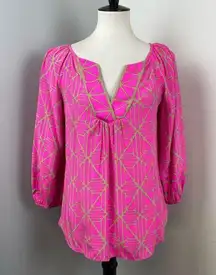 Alice & Trixie Hot Pink Silk Peasant Blouse Small