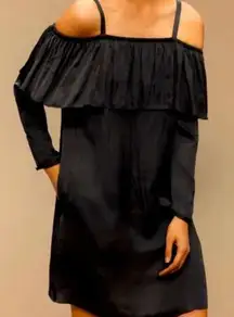 Women’s Wilfred Aritzia Brosset Off Shoulder Black Satin Ruffle Dress Size XS
