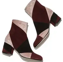 Gianvito Rossi Colorblock Burgundy Black Suede Ankle Boots