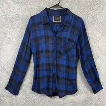 Rails Women’s Rayon Plaid Button Up Blouse Blue Black Size S