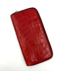 Club Monaco Croco Embossed Leather Travel Wallet Red