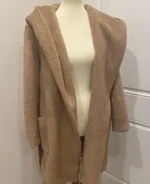 Zara Faux Fur Hooded Wrap Coat Jacket, Size Large