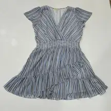 Michael Kors Blue Striped Wrap Dress XL Flutter Sleeve Ruffle Hem Summer Chic