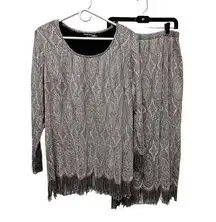 Sharade Nites Size 18 Vintage Top & Skirt Black & Silver Metallic Fringe CFJ-E