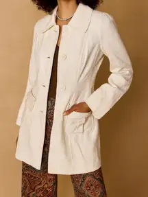 Anthropologie sz M Womens Tulle White Wool Collared Chunky Button Coat‎ Preppy