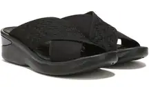 Women's Black Wedge Sandals 10M Comfort Slides Crisscross Straps Casual