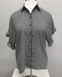 Michael Kors Oversized Black and White Striped Button-Up Blouse - Size Medium