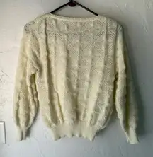 Jolie Vintage 60s Popcorn Knitwear Cream Sweater Medium Cottage Coquette