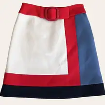 EUC PRADA Vintage Colorblock Wool Skirt With Buckled Belt Size Small