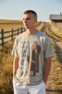 Johnny Cash Graphic Tee | Neutral Khaki | Unisex S/M