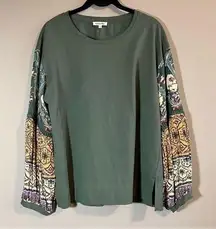 ✨ Cotton Bleu Women’s Green Patterned Sleeve Top Small