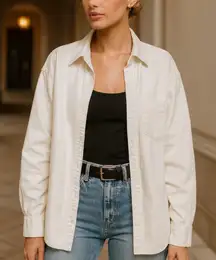 We What Wear White Denim Boyfriend Shirt Rigid Denim, New with tags