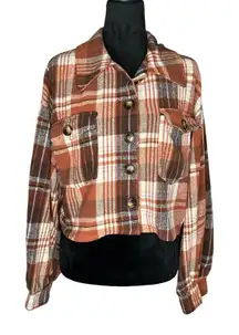 Hyfve Cropped Flannel Button Down‎ Plaid Top Jacket Boho Grunge Western Large