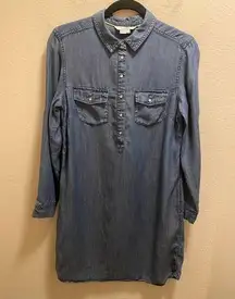 Boden Blue Long Sleeve Jean Collared Linen Blend Shirt Dress Size 6R