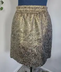 LOFT Gold Metallic Floral Jacquard Lined Skirt