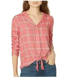 Sanctuary Shirt Womens X Small Red Pink Risktaker Plaid Button Up Collar Flannel