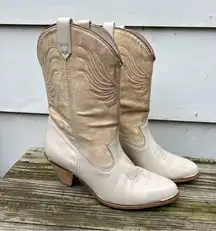 Vintage 80s 90s Dingo high heeled low shaft cream beige cowgirl western boots 7M