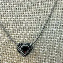 Vintage DBJ garnet sterling silver marcasite heart pendant necklace