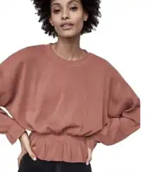 Zara Ruffle Gathered Top Elastic Waist Long Sleeve Stretch Sweater M Coral Pink