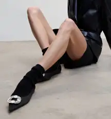 Mango Jewel Toe Shoes Pointed Toe Satin Flats Slip-on sz. 36EU 6US