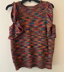 Anthropologie Multicolor Ruffle Flutter Sleeve Knit Sweater Top Women’s Small