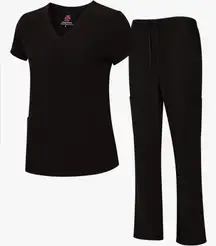 Natural Uniforms Cool Stretch V-Neck Top & Cargo Pant Scrub Set Black Small NWT