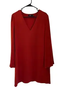 Theory Ulyssa Admiral Crepe Shift Dress Red Oak V-Neck Long Bell Sleeve Medium