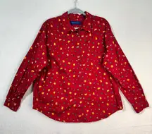 Karen Scott Fall Leaf & Harvest Pumpkin Print Red Button-Up Cotton Shirt X-Large