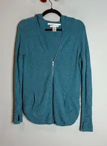 Max Studio blue teal cashmere zip up sweater