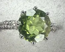 Peridot & Zircon Ring / size 8.25 925 Sterling Silver