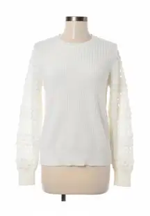 INC International Concepts Sweater White  Knit Womens Large Textured Sleeve