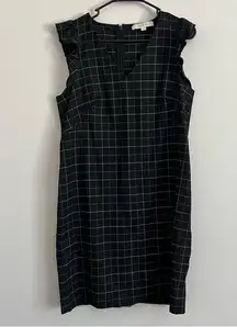 Loft  Women’s Black White Window Pane Ruffle Sleeve Work Office Dresses Size 8