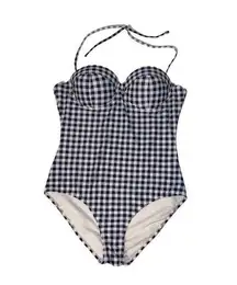 GAP Swimsuit Womens Large Blue White Check Plaid Underwired One Piece Halter NWT