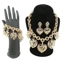 R.J. Graziano Gold Chain Heart Simulated Diamonds Necklace Bracelet Earrings Set