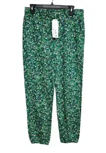 ZARA  | Green Floral Print Jogger Pants with Elastic Waistband and Cuffs Size L