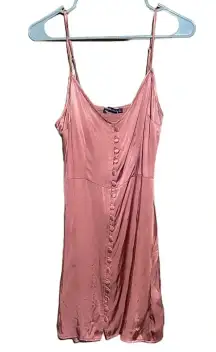 NWT Abercrombie & Fitch Pink Satin Silky Button Front Mini Slip Dress Size Small