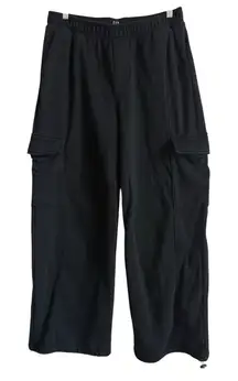 GAP Women's Wide Leg Black Cargo Jogger Sweatpants Size Large Comfort Casual