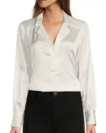 Antonio Melani Silk Notch Collar V-Neck Long Blouson Sleeve Blouse