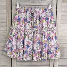 LISTICLE Flower Power Tiered Waist Tie Skirt Lavender Floral-Small