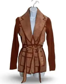 Vintage 70s Cowhide Leather and Acrylic Cardigan
