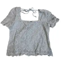 LUCY PARIS Baby Blue Eyelet Tie Neck Square‎ Large Cropped Top
