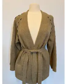 Anthropologie Moth Brown Cottagecore Boho Belted Sweater Black Lace Size M