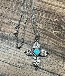 James Avery Retired 925 Festive Beaded Cross with Turquoise & 18" Long Chain