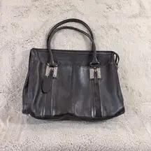 Vtg Wilsons Black Leather Tote Bag Work Travel Satchel Top Handle Shoulder Bag