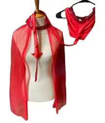 She Devil Sheer Cape with Sequined choker neck and hood with Gold Horns& Red pai